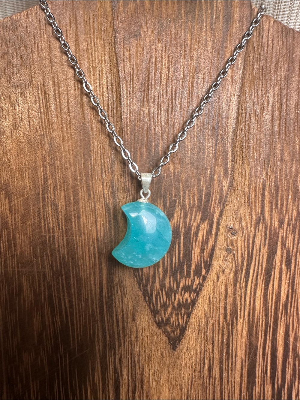 Small Amazonite Crescent Moon Pendant Necklace on Chain